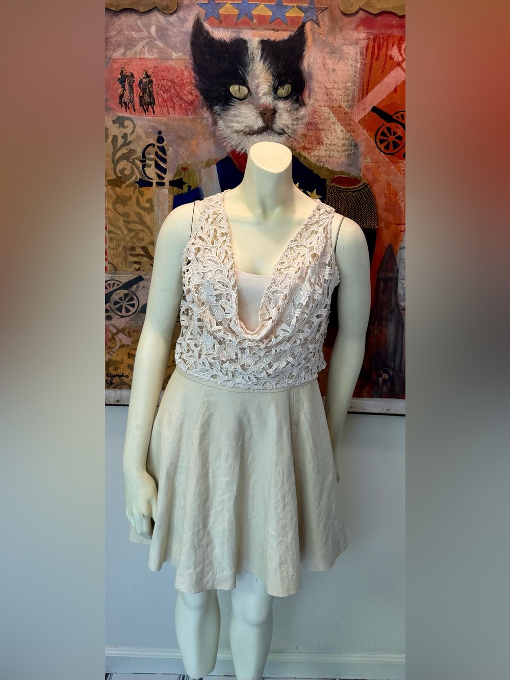 Alice $ Olivia supersoft lamb leather fit/Flair mini with chantilly lace shell 6